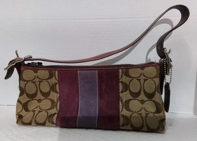 COACH 签名条纹 Demi 紫色卡其色棕色钱包/单肩包 (E05Q-8K09) — 第 1/4 张图片