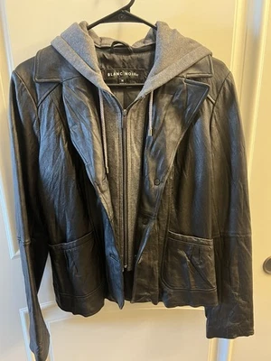 Chaqueta Blazer Blanc Noir Extraíble con Capucha Cuero Genuino Suave Talla M Foto 1 de 4