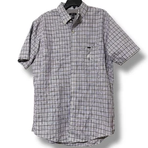 "VAN HEUSEN Hombre Talla LT 16.5-17"" Azul Negro Iris causal Manga Corta Botón Abajo" - Imagen 1 de 13