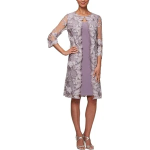 Vestido chaqueta para mujer Alex Evenings bordado, orquídea ahumada talla 10 - Imagen 1 de 4