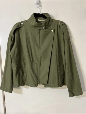 Chaqueta Sophie Rue Verde Ejército Militar Asimétrica Cremallera Algodón Para Mujer’s S Foto 1 de 4