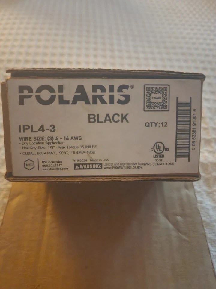 Polaris IPL4-3 Black Multi-Tap Pre-Insulated 3-Port Connector, 4-14 Gauge, 600V - Image 1 of 1