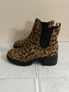 Y2K Style Women’s  Animal Print Cheetah Leopard Memory Foam Boots Sz 6.5 Chunky - Picture 1 of 5