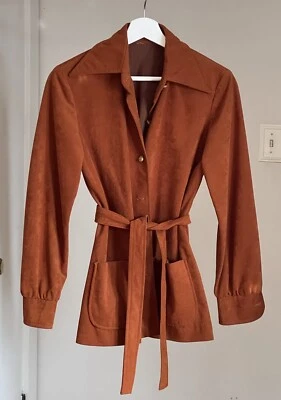 Blazer Chaqueta Ligera Abotonada Gamuza Naranja Quemado Marrón Años 70 De Colección Foto 1 de 4