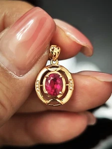 Certified 18k Rose Gold Natural Pink Tourmaline Diamond Pendant No Chain 18084 - Picture 1 of 8
