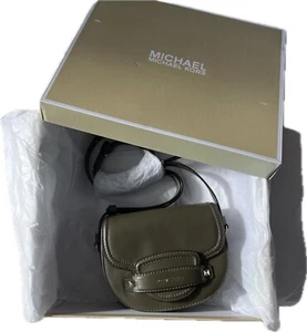 Michael Kors Cary Small leather Saddle Crossbody Bag Olive Green  - Picture 1 of 8