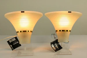 Vintage Pair Doria Wall Lamps Handblown & Painted Murano Glass Shades Lights60's - Picture 1 of 9