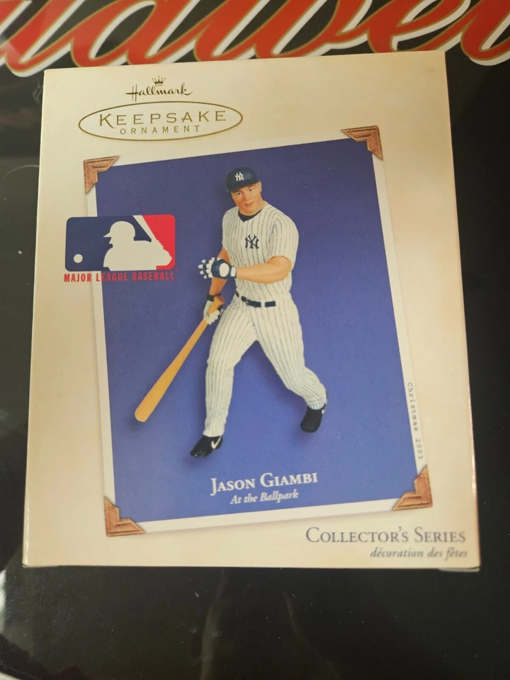 New York YANKEES Set of TWO Baseball Ornaments Jason Giambi VINTAGE Hallmark MLB
