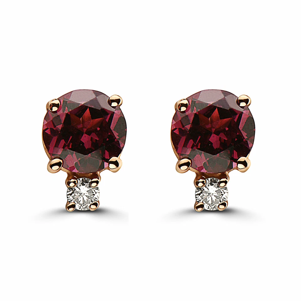 Pendientes Piedra Natal Oro Rosa 14K Rodolita Granate Diamante Desnudo 1,43 quilates Foto 1 de 4