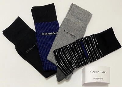 Calvin Klein Para Hombre 4 Pares Calcetines Ligeros Crew Negros/Grises/Azules Foto 1 de 4