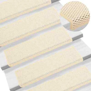 Stair Mats Self-adhesive Sisal-Look 15 pcs 65x21x4 cm Cream vidaXL - Picture 1 of 7