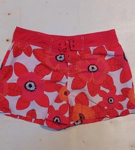Mad Iguana Vtg HAWAIIAN Swim Trunks Womens L Red White Flowers - Picture 1 of 5