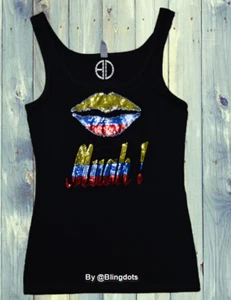 Camiseta en lentejuelas de Colombia para mujer I love Colombia bling - Picture 1 of 6