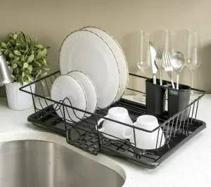 Kitchen Storage Basket Dish Bowl Bottle Drainer Rack & Drip Tray Cutlery Holder - Picture 1 of 3