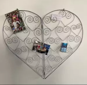 Large Wall Hanging Grey Metal Heart • Holds Photos Notes 30"×27" Folds in Half - Picture 1 of 18