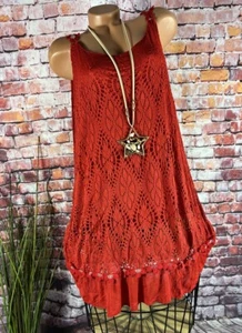 Träger TUNIKA KLEID Sommer Strand Italy Netz Häckelblumen ROT 38 40 42 - Bild 1 von 5