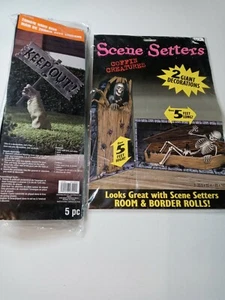 Halloween Decorations Lot Scene Setters-Room/Border Rolls, Zombie Hand Sign, NEW - Picture 1 of 10