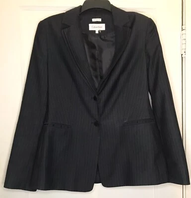 Blazer para mujer Calvin Klein talla 12 negro con logotipo a rayas de dos botones manga larga” Foto 1 de 4