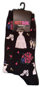 Hot Sox Women’s WEDDING DRESS Crew Socks*BLACK*Size 4-10.5*BRIDAL PARTY BOUQUET*