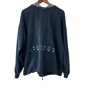 Mens Hooded Sweater Soft Denim Like Size K Blue Made In Austin RICO cool Print - Picture 1 of 12