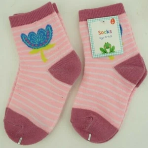 NEW 2 Pack Girls Novelty Socks Size 5-6.5 Flowers, Pink Stripes  - Picture 1 of 3