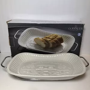 Godinger White Porcelain Bread Tray Silver Finish Serving Rack BLESS THIS HOME - Picture 1 of 7