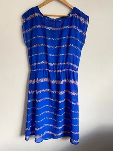 Tokito Dress Women Size 14 Blue Floral Sleeveless Round Neck Elastic Waist Lined - Picture 1 of 8