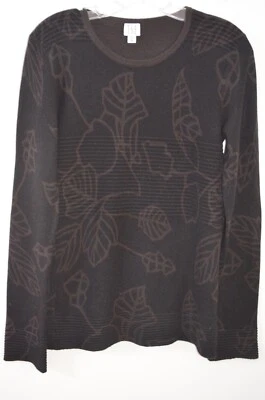 TSE Black/Brown Floral 100% Cashmere Scoop Neck Long Sleeve Sweater Size M - Image 1 of 4
