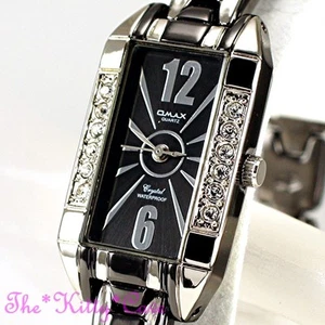 Reloj OMAX Hematita Negro y Plata, Seiko Movt Art Deco Cristal Swarovski JH0436 - Imagen 1 de 12