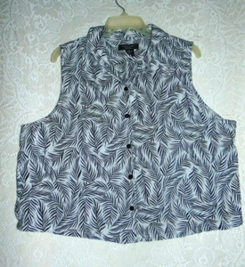 Tahari 100% Linen Blouse Sleeveless Leaf Pattern XL Button Up Women's Beach - Picture 1 of 9