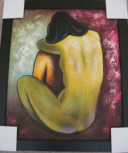 Nude Woman's Back Original Oil on Canvas 23 x 27" Framed Painting - Picture 1 of 1
