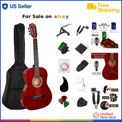 Acoustic Guitar Basswood Beginner Kit 38in Kids Teens Students Adults - Image 1 of 4