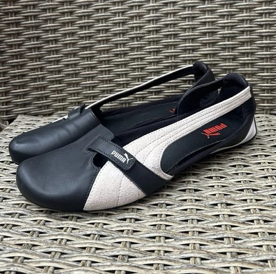 Zapatos sin cordones vintage Y2K Puma Espera cuero gamuza negro carreras bailarinas US10 Foto 1 de 4