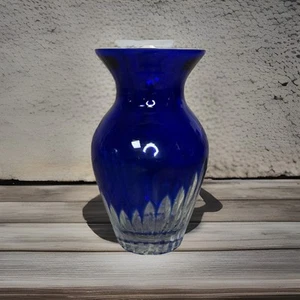 Vintage Cobalt Blue Crystal Vase 5” Inches Tall - Picture 1 of 12