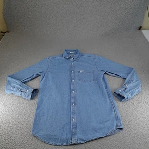 Wrangler Shirt Mens Medium Blue Denim Long Sleeve Button Up Western Ranch Barn - Picture 1 of 17