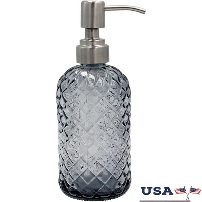 Dispensador de jabón de vidrio con patrón de diamante de 16 oz para cocina baño jabón recargable  Foto 1 de 4