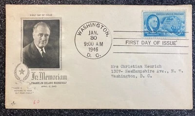 1946 1st-Day Issue Franklin Roosevelt In Memoriam 5¢ Stamp/FDR/ Washington, D.C. - Image 1 of 4