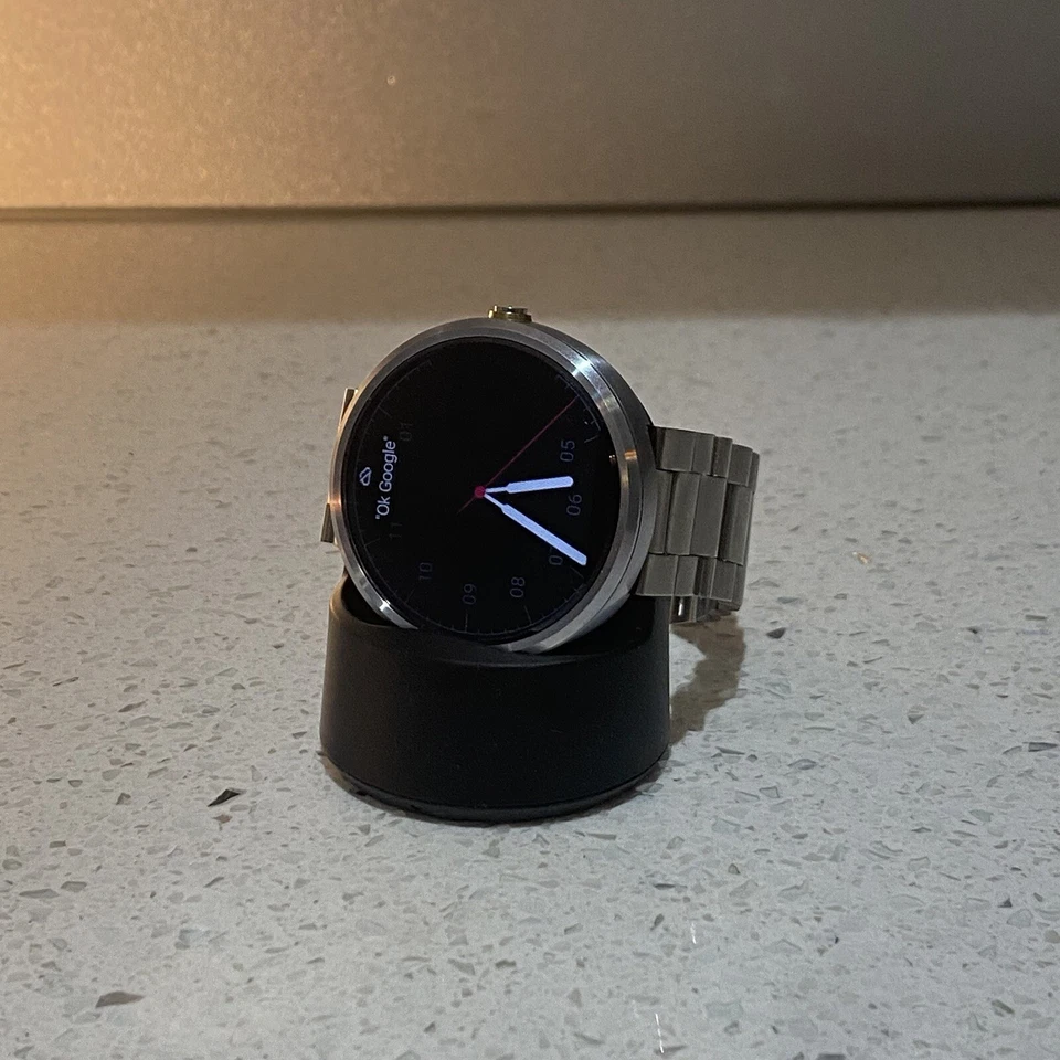 Motorola Moto 360 Metal Case Silver Link Bracelet Men's Smartwatch Android Wear - Image 1 of 4