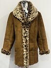 Dennis Basso QVC Tan Brown Leopard Faux Fur Long Coat Size S 10-12 Immaculate