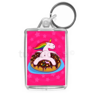 Schlüsselanhänger Einhorn lustig Donut Witz Geschenk Keyfob | mittelgroß - Bild 1 von 1
