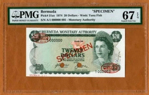 Specimen Bermuda, 20 dollars, 1973, QEII, P-31as, PMG-67, EPQ, Superb Gem UNC - Picture 1 of 2