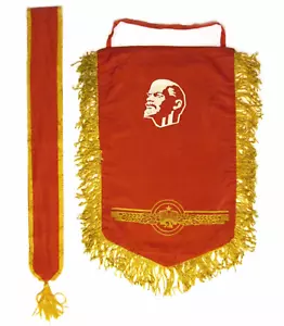 Original Old Pennant Lenin Bust Flag Soviet Russia Pioneer's Ribbon of Honor - Picture 1 of 5