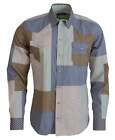 NWT! DOLCE & GABBANA Blue Brown Cotton Patchwork Longsleeve Slim Shirt L/XL/XXL