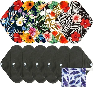 6Pcs Pack Cloth Reusable Menstrual Pads Including & 1 Bag Bamboo Charcoal Cloth - Picture 1 of 17