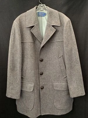 Vtg 60's Pendleton Long Jacket Herringbone Gray Taupe~44~Near Mint Condition - Image 1 of 4
