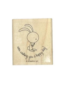 Ears Wishing You A Happy Day Hase Kaninchen Wort Phrase Holz Gummi Stempel - Bild 1 von 2