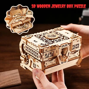 3D Wooden Jewelry Box Puzzle – DIY Craft Kit, Antique Gift for Girls &Ladies New - Picture 1 of 13