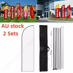 Feather Flag Pole Kit 2 Packs Swooper Flag Pole 12ft w/Ground Stakes Sign Banner - Picture 1 of 10