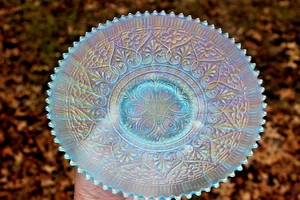 ANTIQUE NORTHWOOD HEARTS AND FLOWERS CARNIVAL GLASS PLATE - ICE BLUE - SCARCE - Picture 1 of 8