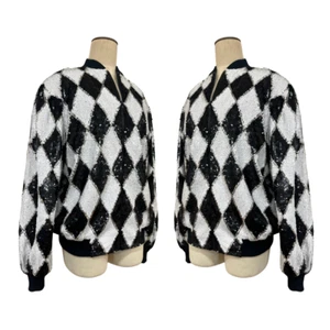 Vintage 1980s Laurence Kazar Harlequin Sequin Bomber Trophy Jacket - Picture 1 of 6